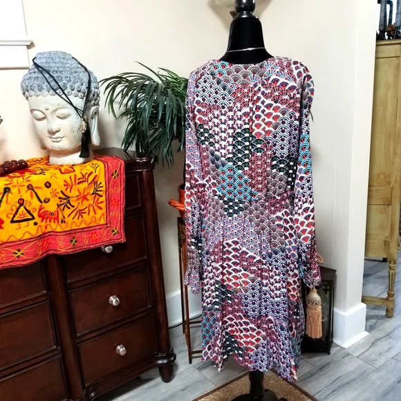 Anthropologie Maeve Monaco Empire Peacock Print Dress. Size: Extra Large. - Picture 5 of 12